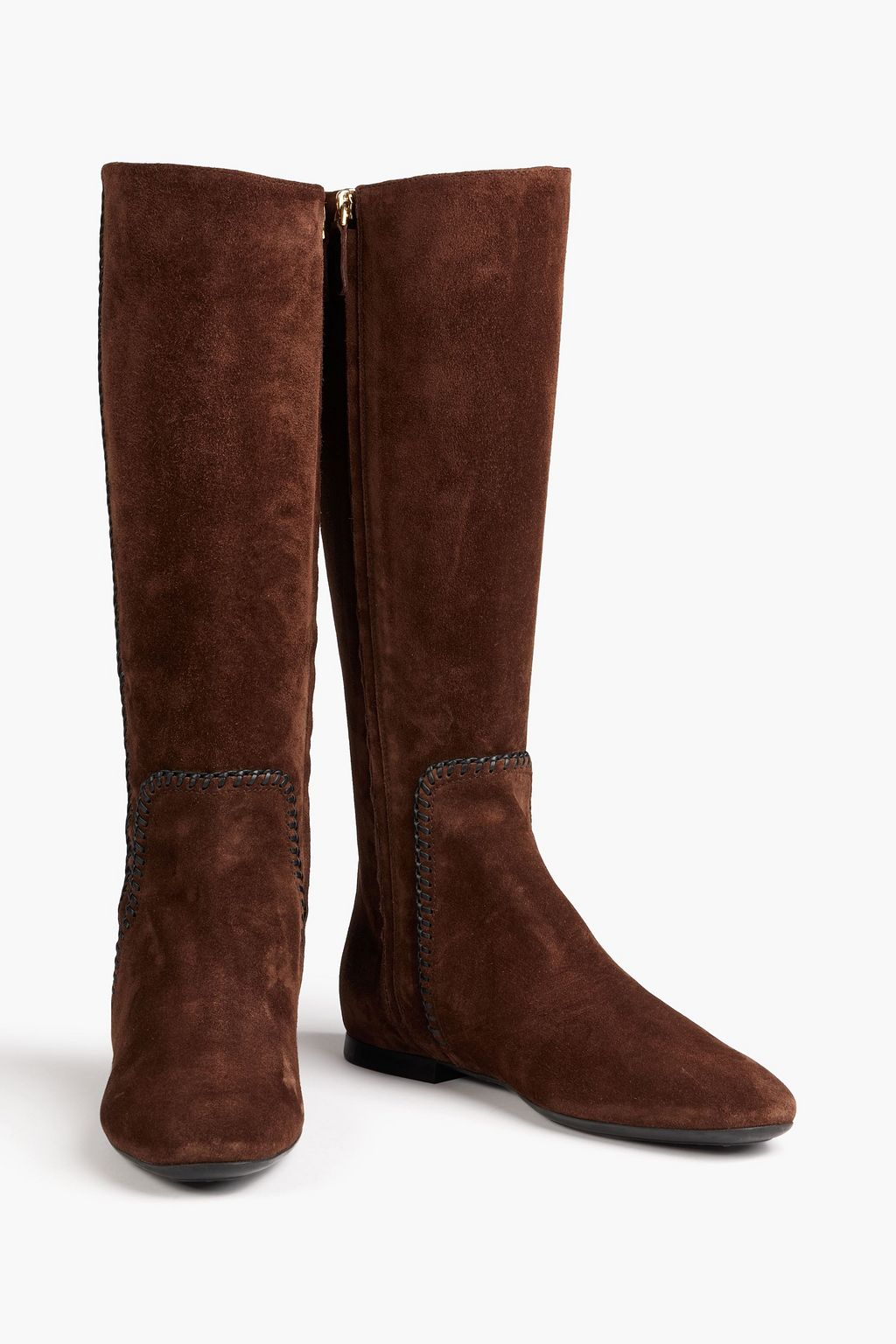 TOD'S Kniehohe Stiefel aus Veloursleder mit Details im Überwendlichstich