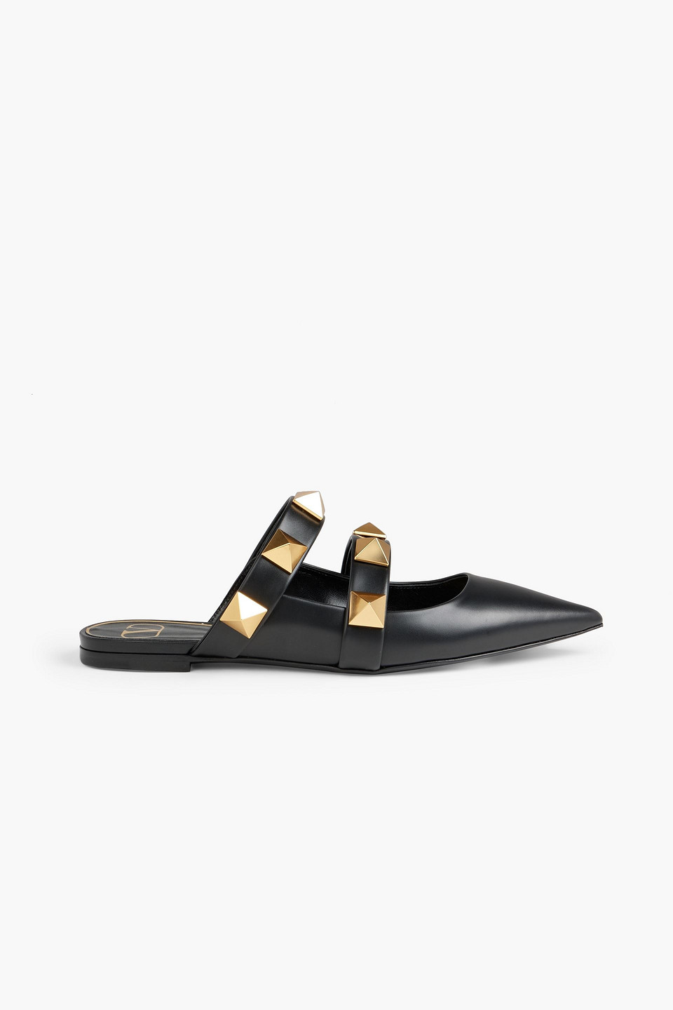 Valentino Roman Stud Leather Point-toe Flats In Black