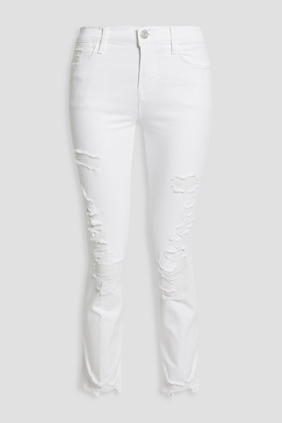 Frame Le High Cropped Distressed High-rise Skinny Jeans In White