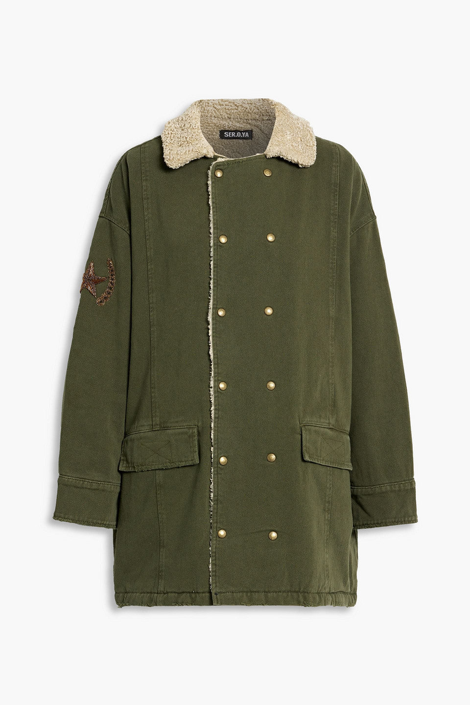 Ser.o.ya Abel Double-breasted Embellished Cotton-twill Coat In Army Green