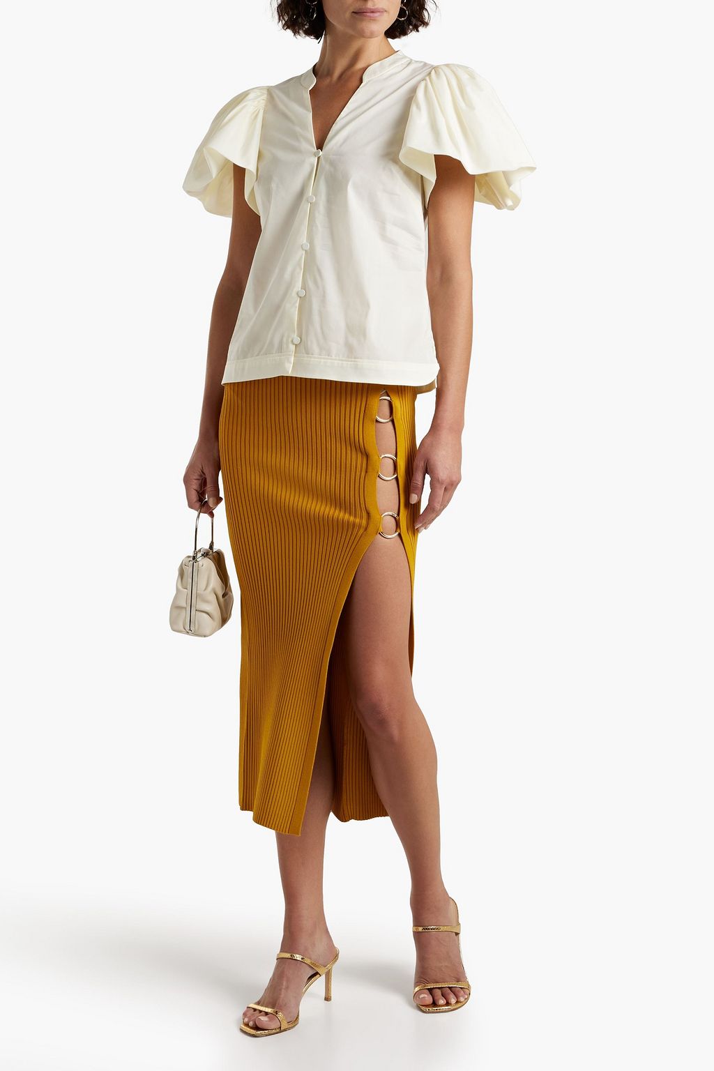 SIMKHAI Hallie gathered cotton-blend poplin top