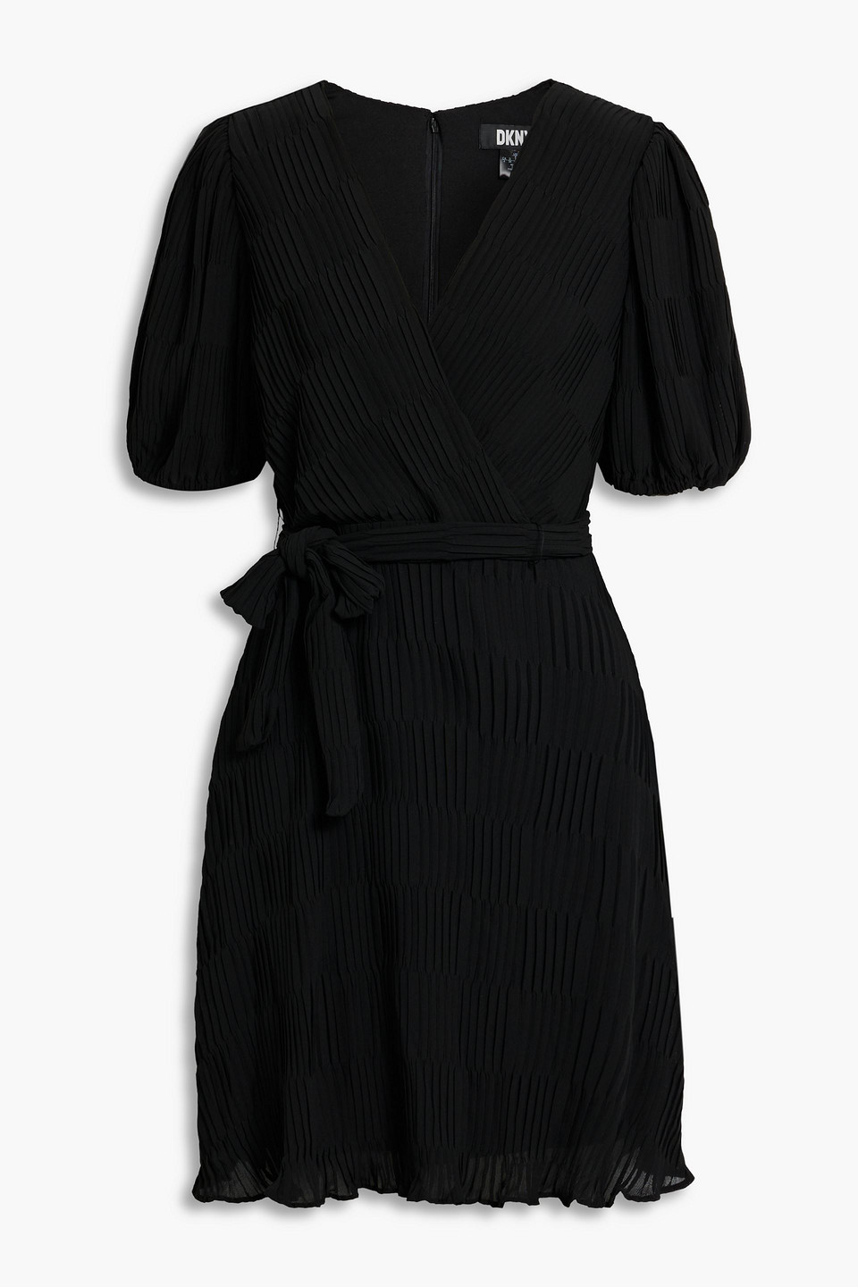 Dkny Sleepwear Wrap-effect Plissé-chiffon Dress In Black