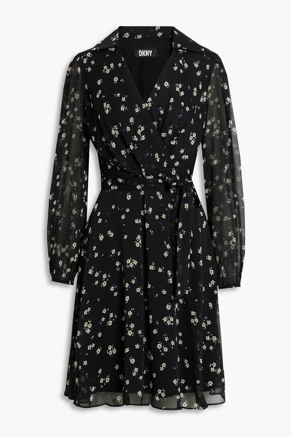 Belted pleated floral-print crepon mini dress