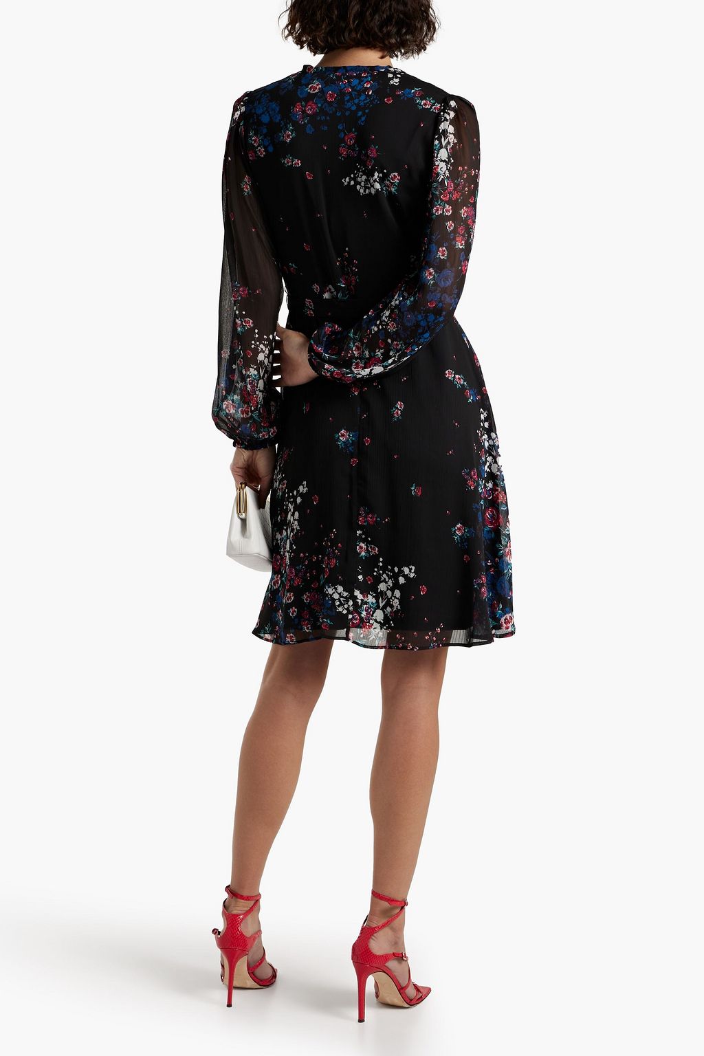 DKNY Belted pleated floral-print crepon mini dress
