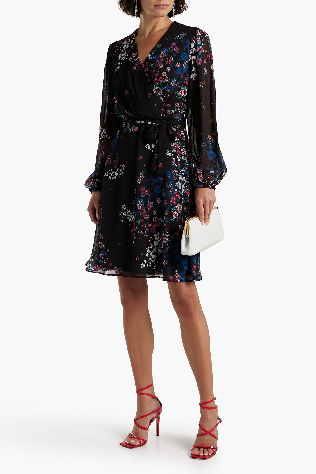 DKNY Belted pleated floral-print crepon mini dress