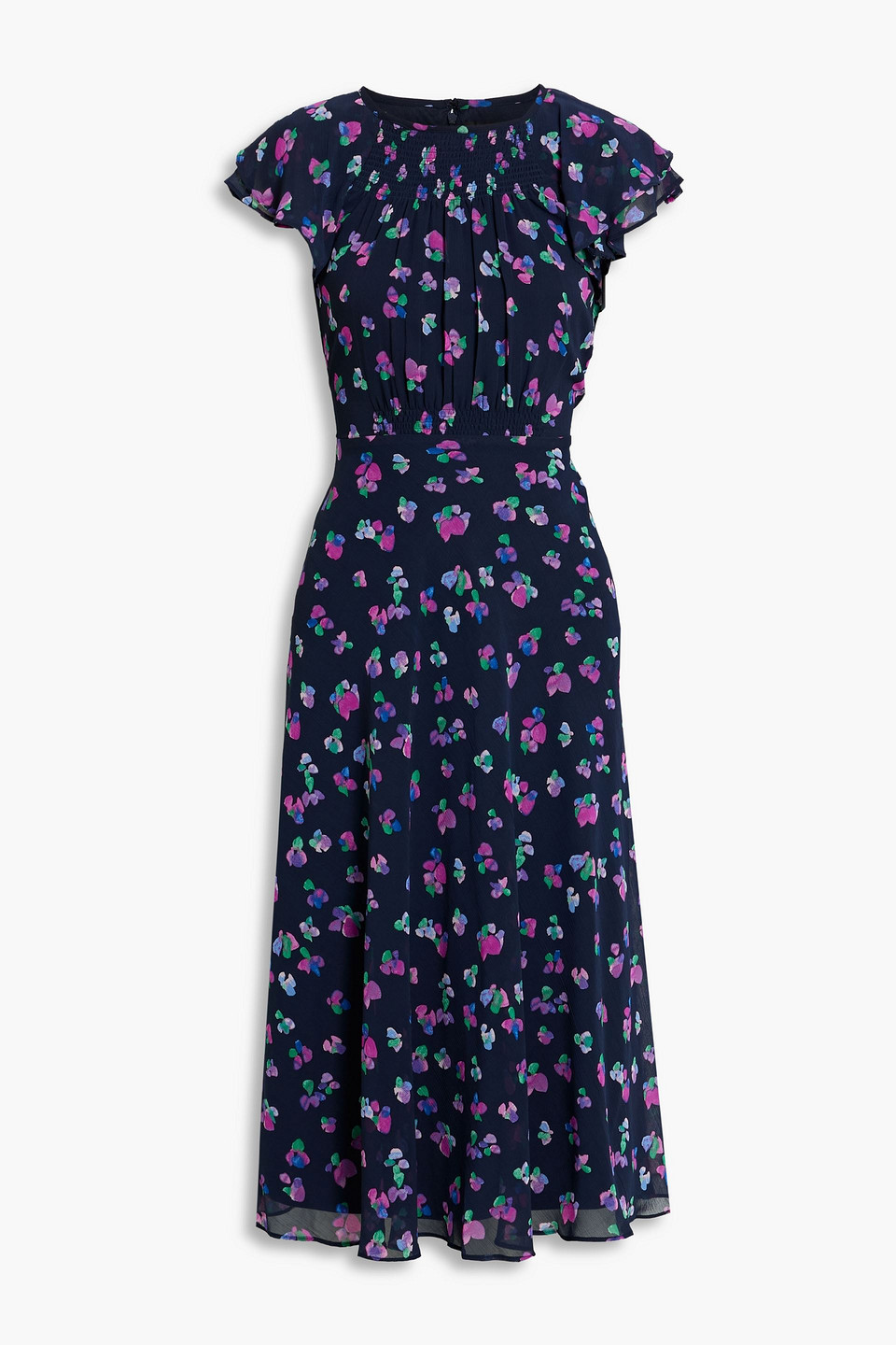 Shirred floral-print georgette midi dress