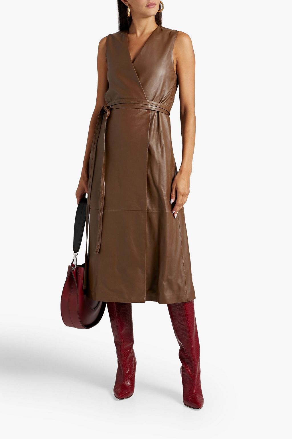 JOSEPH Dibo wrap-effect leather midi dress
