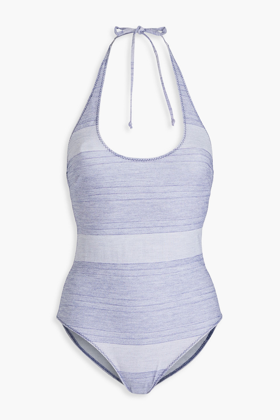 Lisa Marie Fernandez Amber Cotton-blend Chambray Halterneck Swimsuit In Light Blue