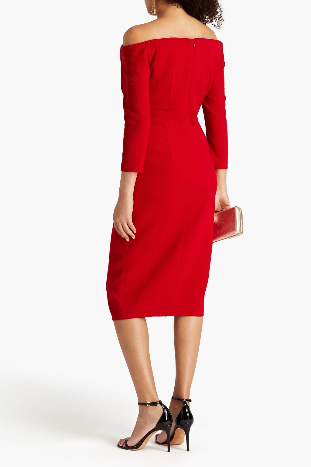 OSCAR DE LA RENTA Off-the-shoulder floral-appliquéd wool-blend crepe dress