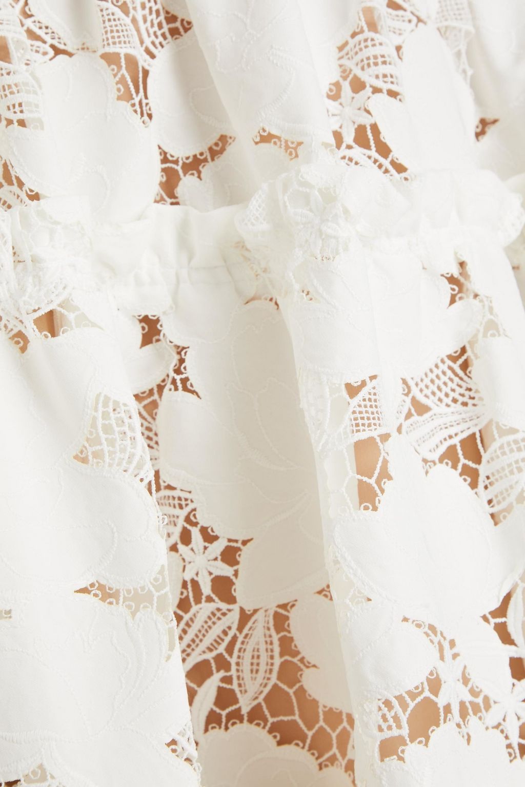OSCAR DE LA RENTA Tiered cotton-blend guipure lace mini dress