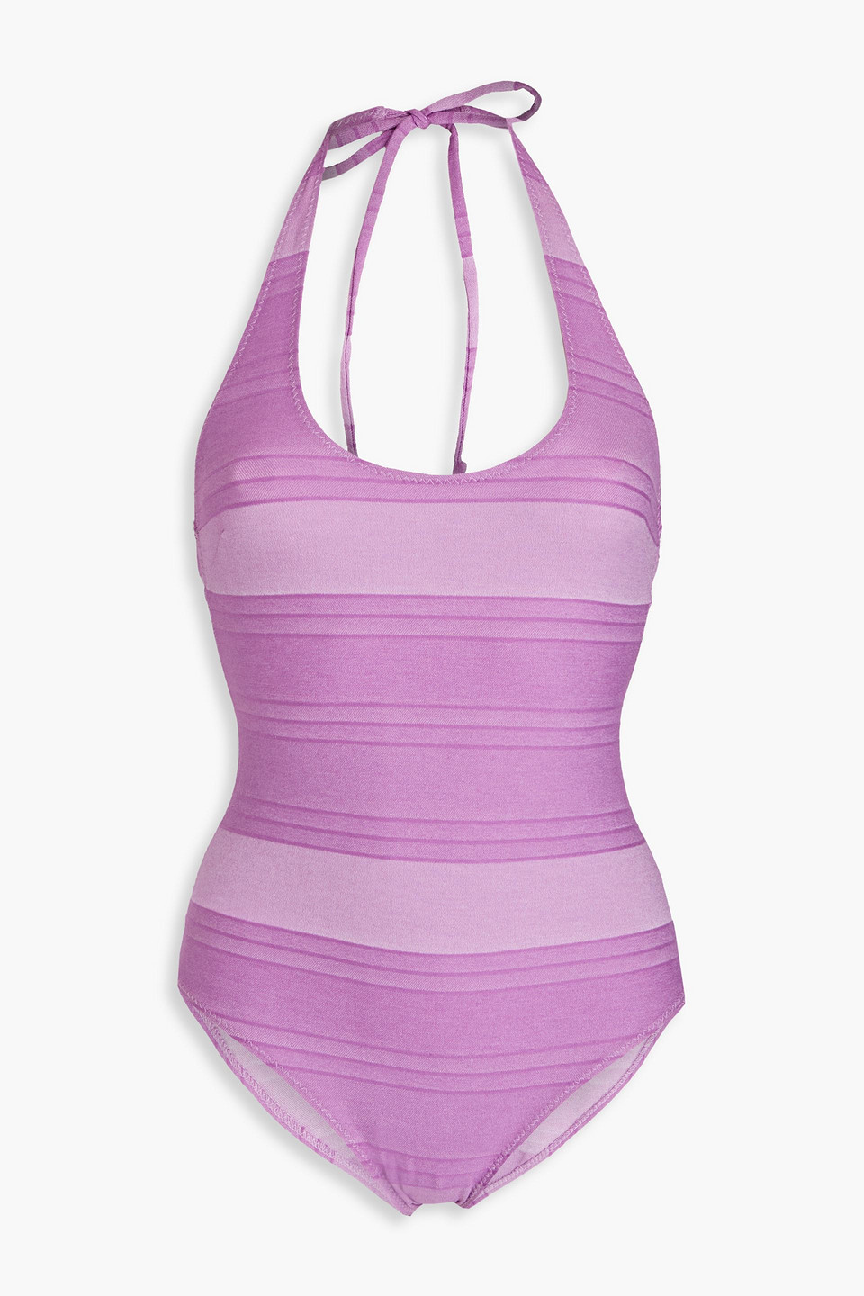 Lisa Marie Fernandez Amber Cotton-blend Chambray Halterneck Swimsuit In Violet