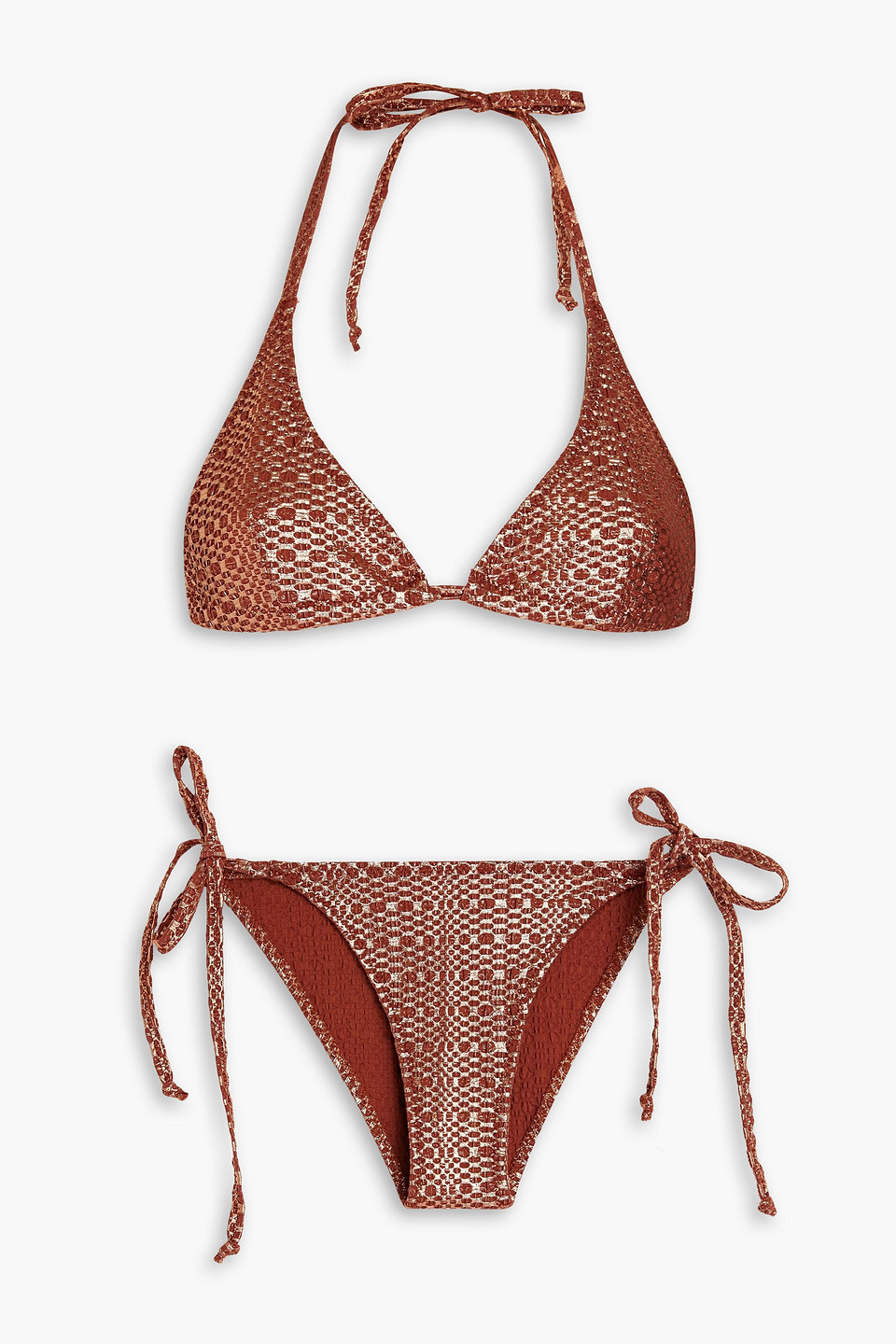 Lisa Marie Fernandez Pamela Metallic Seersucker Triangle Bikini In Brown