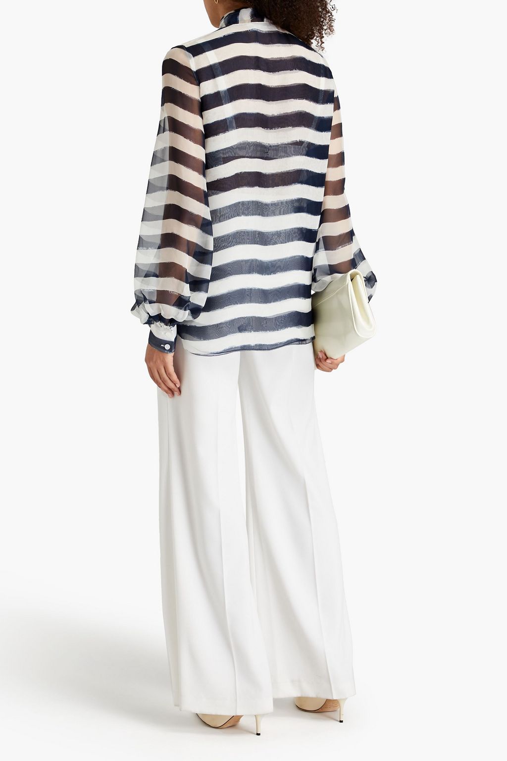 OSCAR DE LA RENTA Pussy-bow striped silk-voile blouse