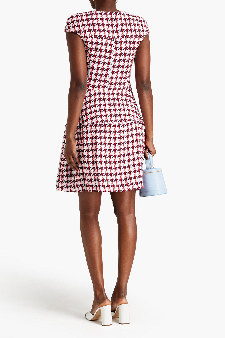 Shop Oscar De La Renta Houndstooth Cotton-blend Bouclé-tweed Dress In White