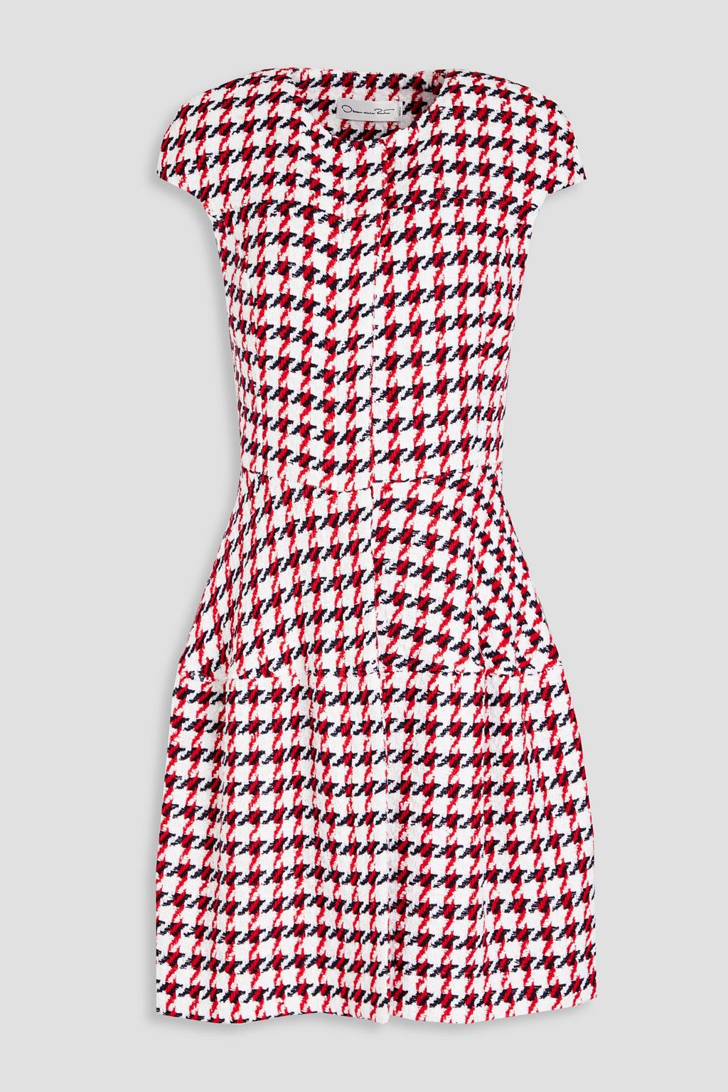 OSCAR DE LA RENTA Houndstooth cotton-blend bouclé-tweed dress