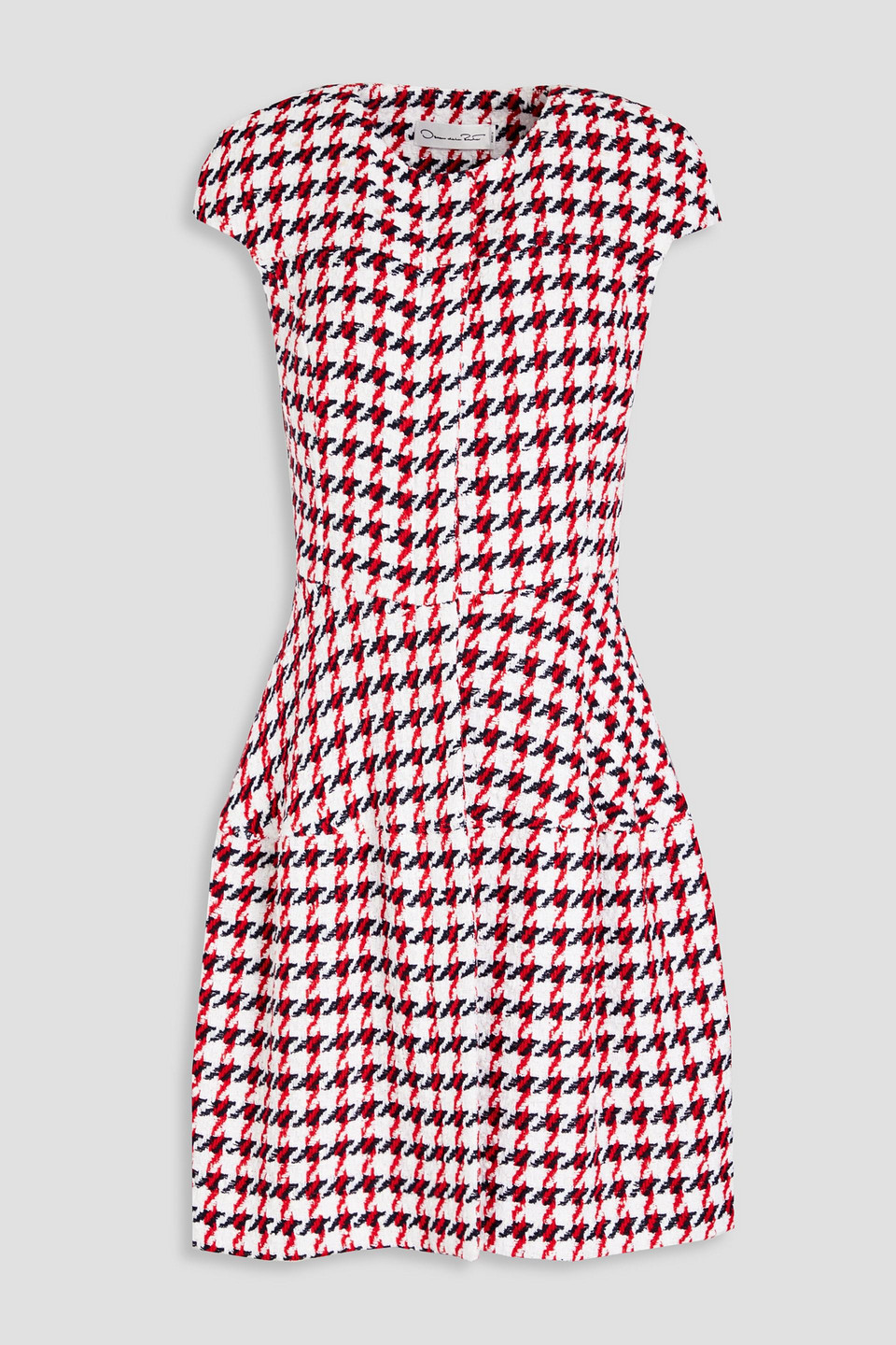 Oscar De La Renta Houndstooth Cotton-blend Bouclé-tweed Dress In White