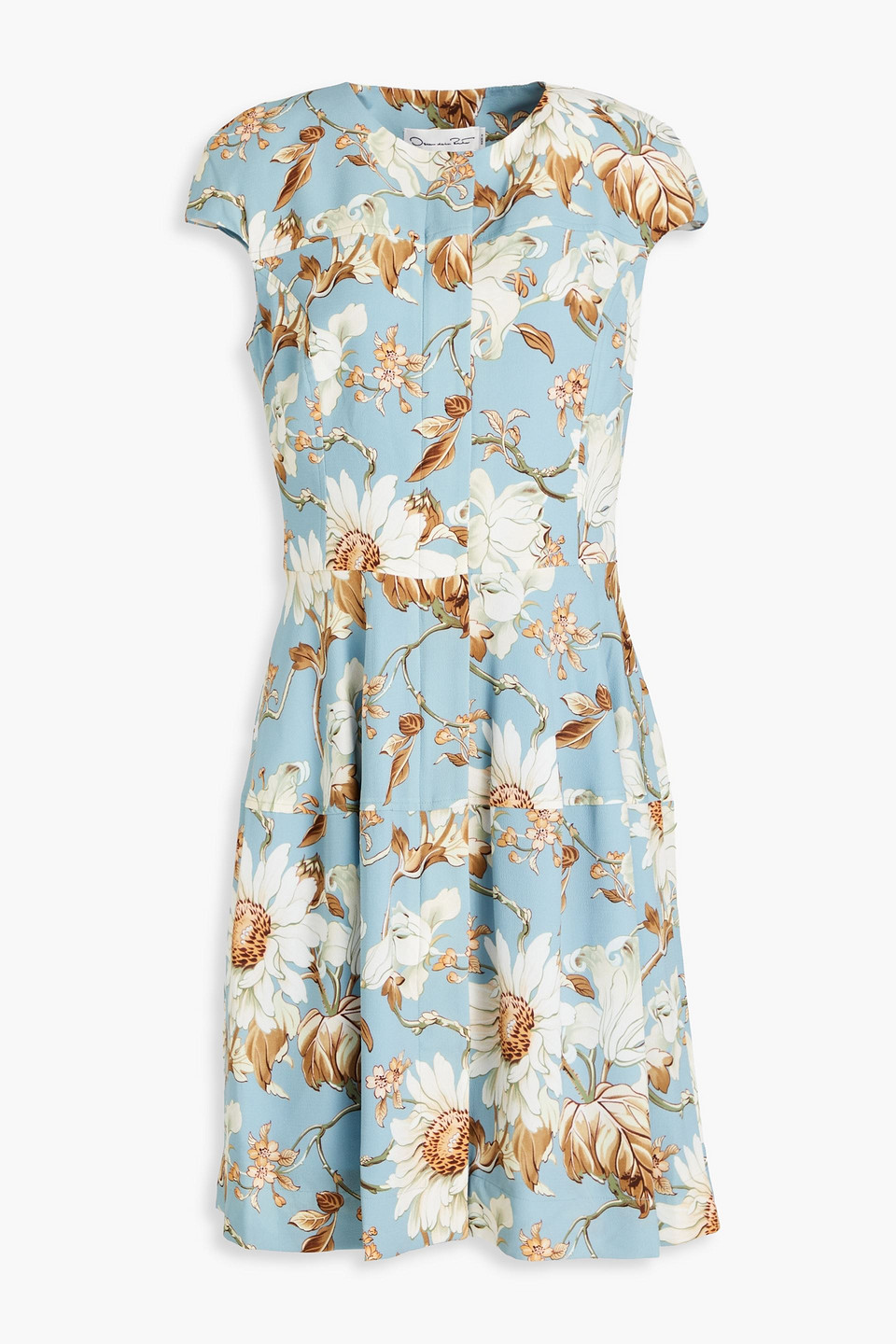 Oscar De La Renta Floral-print Crepe Dress In Grey