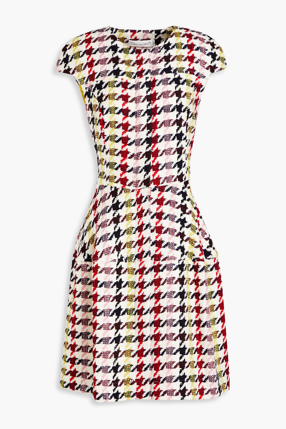 Oscar De La Renta Houndstooth Wool-blend Bouclé-tweed Dress In White