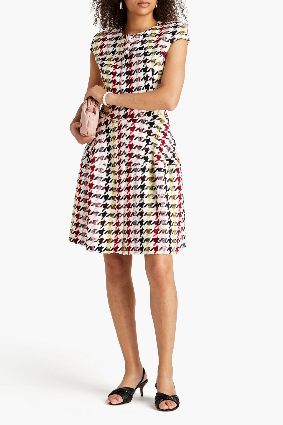 OSCAR DE LA RENTA HOUNDSTOOTH WOOL-BLEND BOUCLÉ-TWEED DRESS