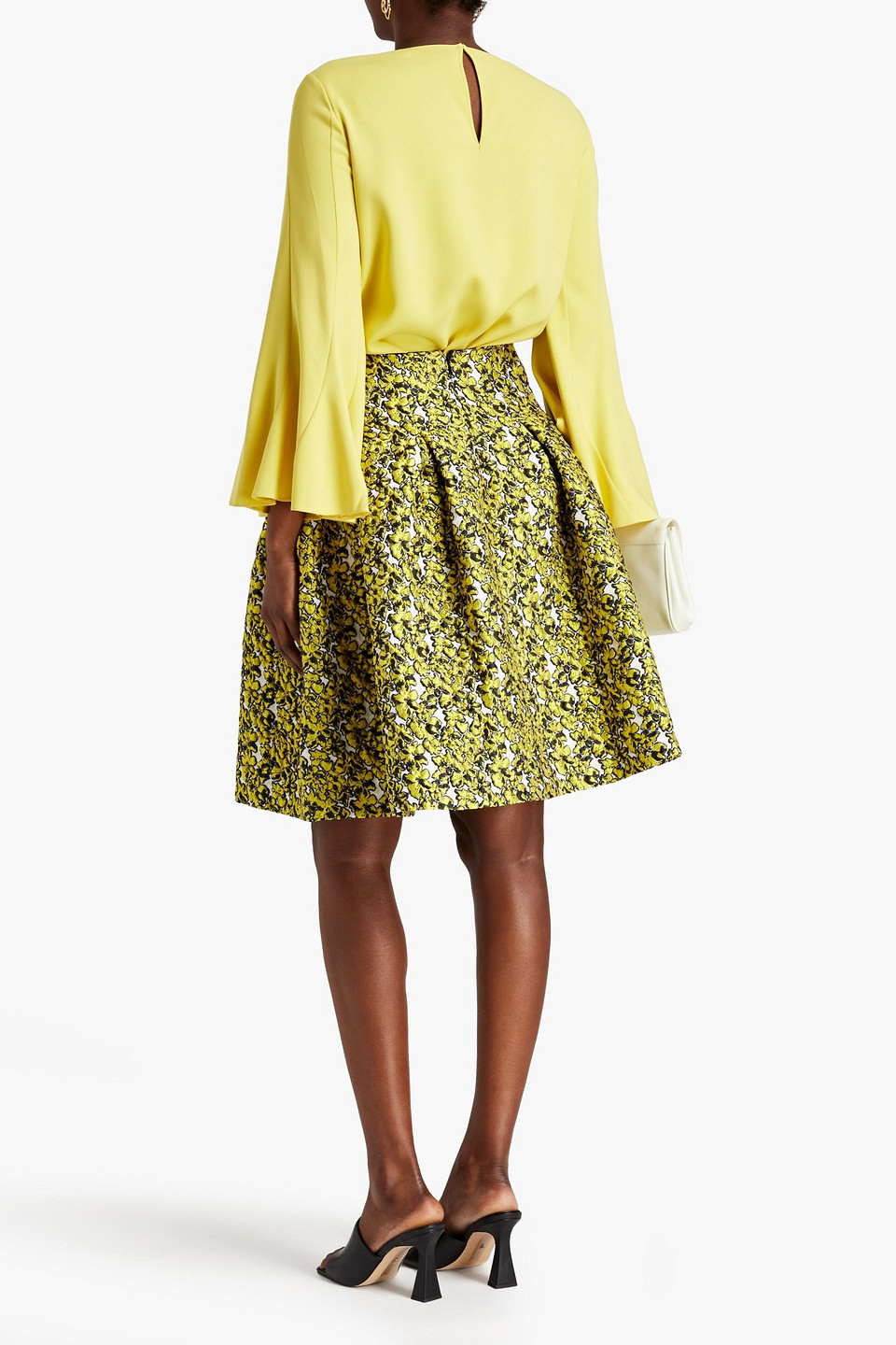 Shop Oscar De La Renta Pleated Cloqué Mini Skirt In Chartreuse