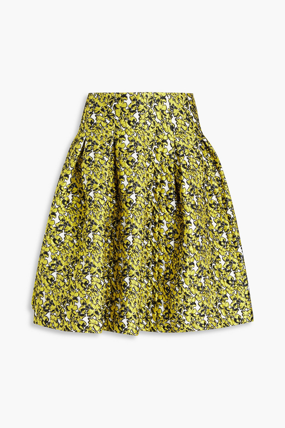 Oscar De La Renta Pleated Cloqué Mini Skirt In Chartreuse