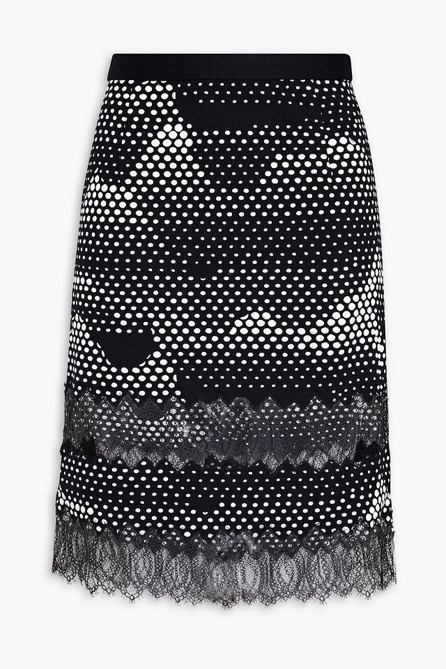 Lace-paneled embroidered wool-blend jersey mini skirt