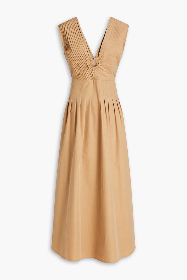 Peta embellished pleated chambray maxi dress