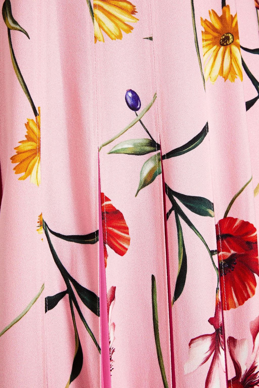 OSCAR DE LA RENTA Pleated floral-print cady maxi dress