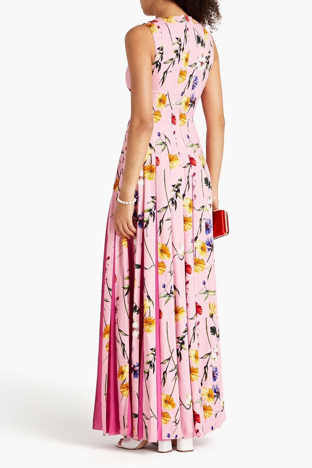 OSCAR DE LA RENTA Pleated floral-print cady maxi dress