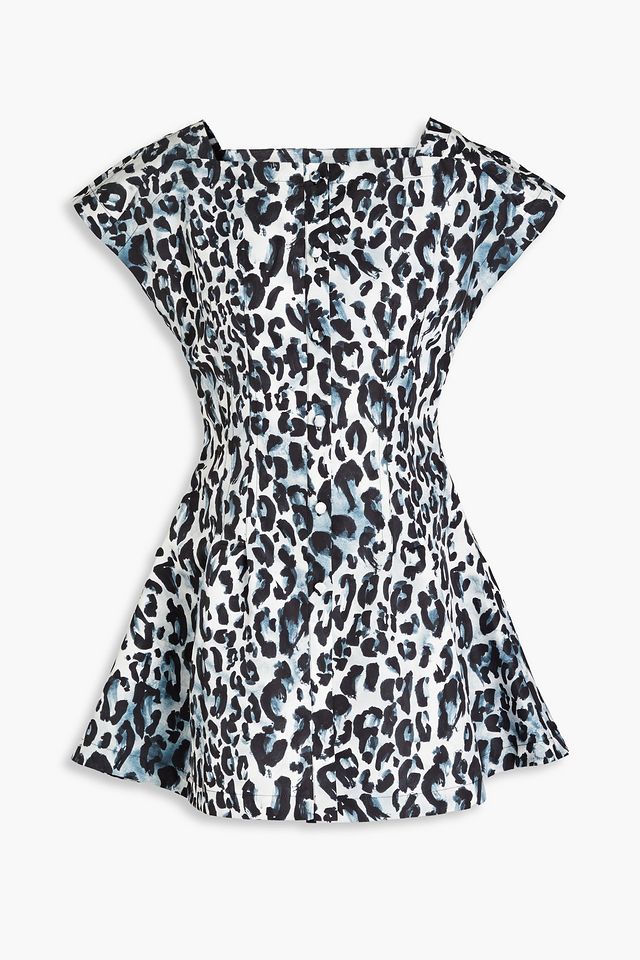 Flared leopard-print faille mini dress