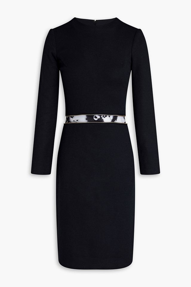 Lace-trimmed wool-blend jersey dress