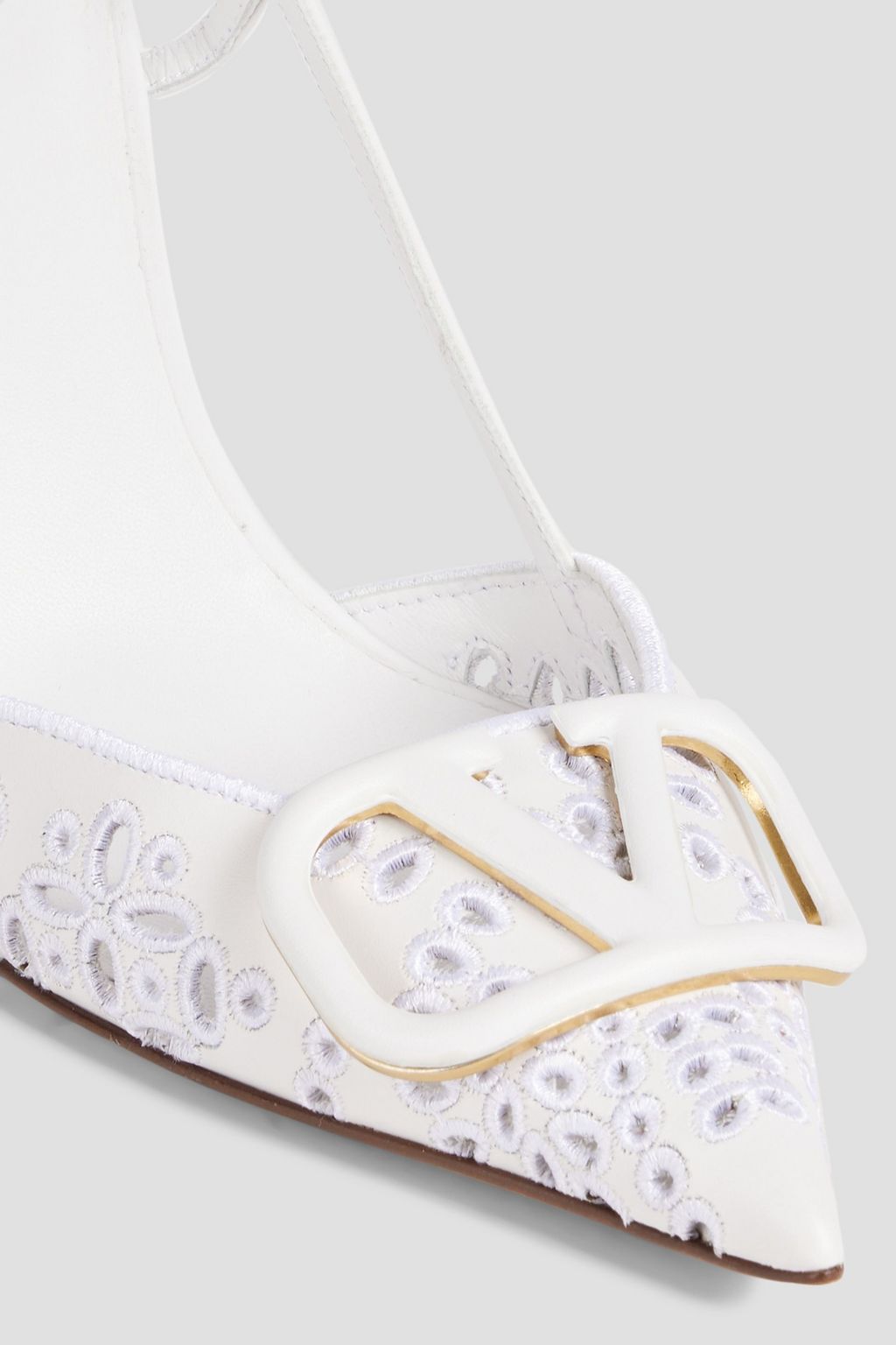 VALENTINO GARAVANI VLOGO レザー スリングバックパンプス イギリス刺繍入り