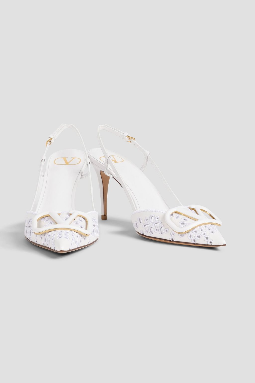 VALENTINO GARAVANI VLOGO レザー スリングバックパンプス イギリス刺繍入り