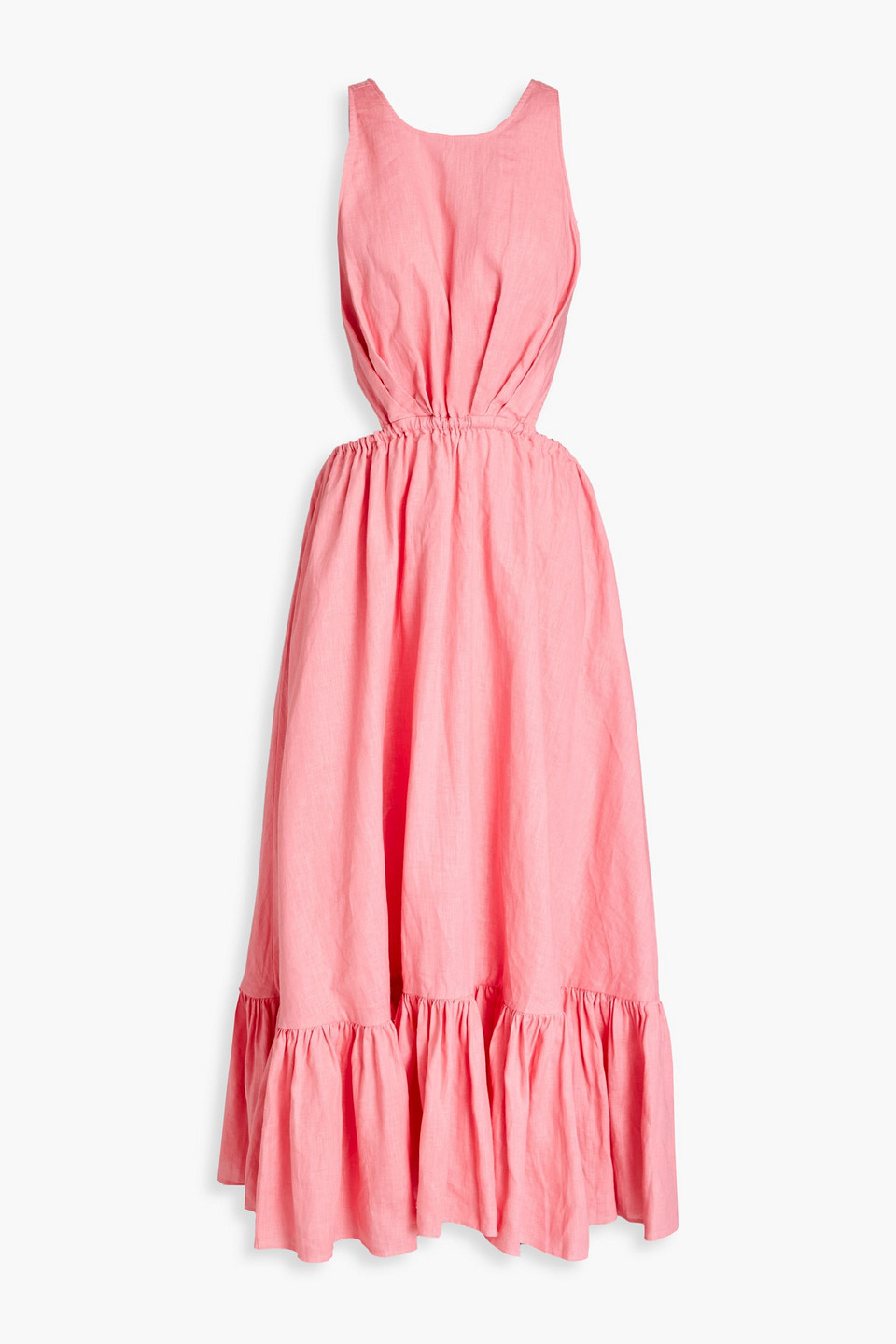 Leo Lin Open-back Gathered Linen Midi Dress In Pink | ModeSens
