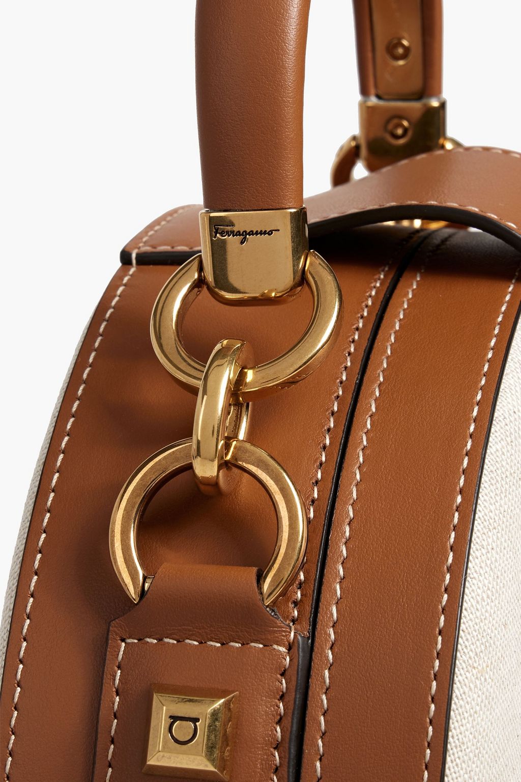 FERRAGAMO Studio leather-trimmed canvas shoulder bag