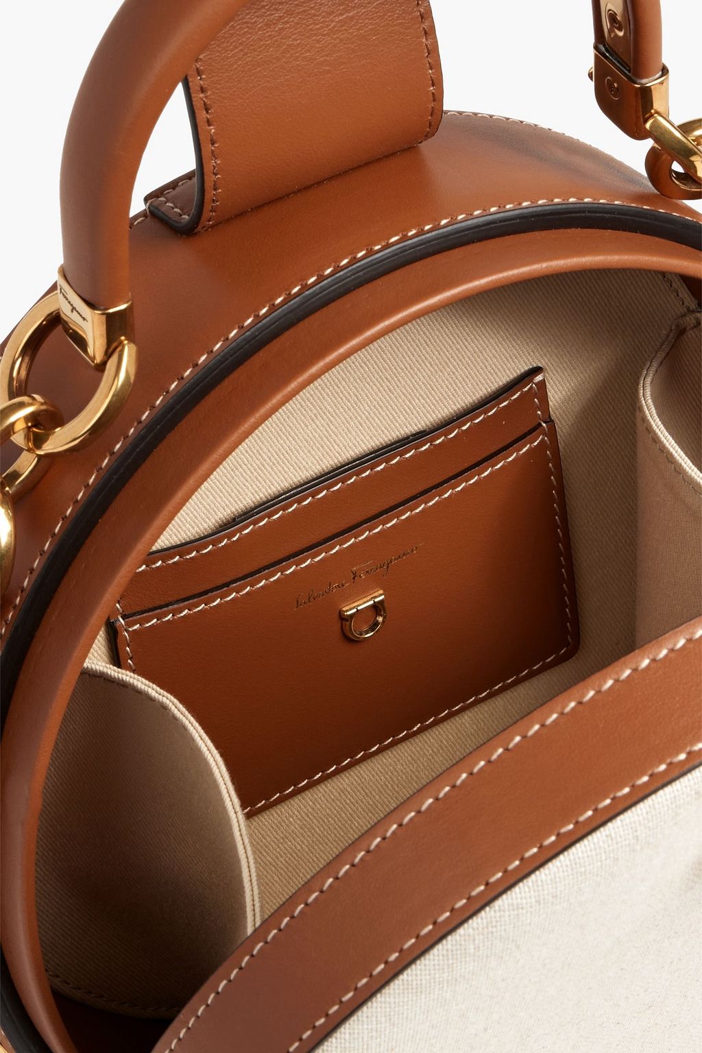 FERRAGAMO Studio leather-trimmed canvas shoulder bag
