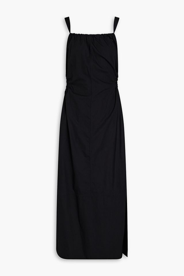 Cutout gathered cotton-poplin max dress