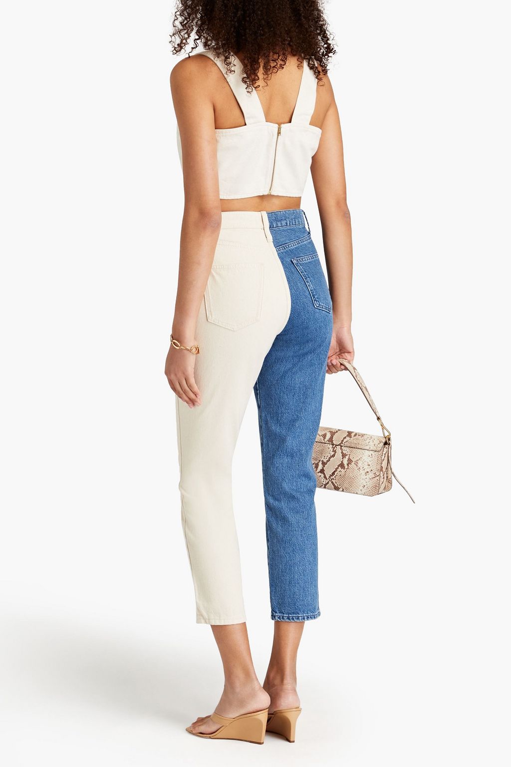 TRIARCHY Cropped two-tone high-rise slim-leg jeans