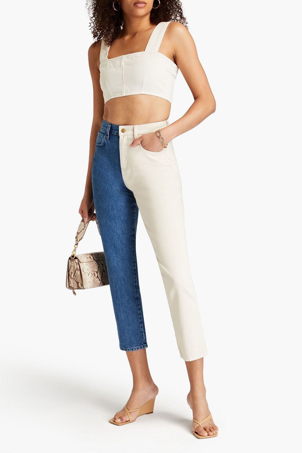 TRIARCHY Cropped two-tone high-rise slim-leg jeans