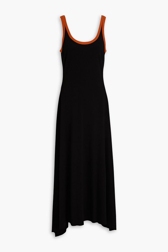 Asymmetric two-tone jersey midi dress