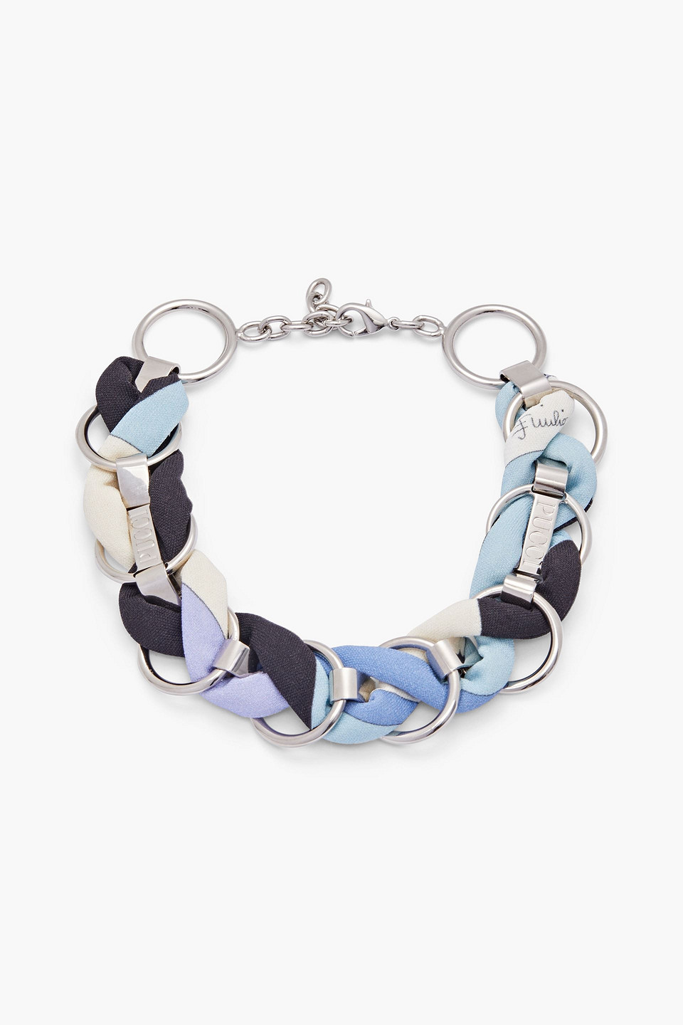 Pucci Silver-tone Printed Crepe Necklace In Metallic