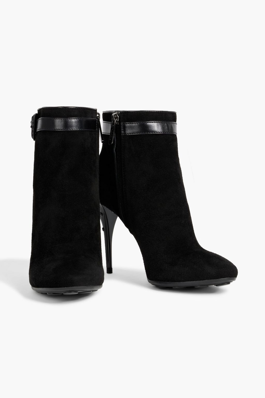 TOD'S Leather-trimmed buckled suede ankle boots