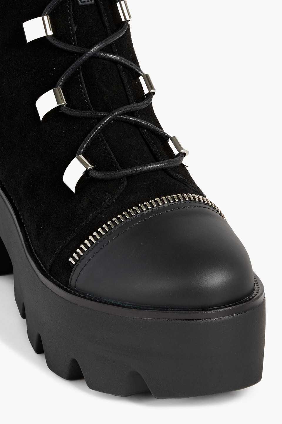 Shop Giuseppe Zanotti Daikiri 20 Zip-detailed Leather And Suede Platform Combat Boots In Black