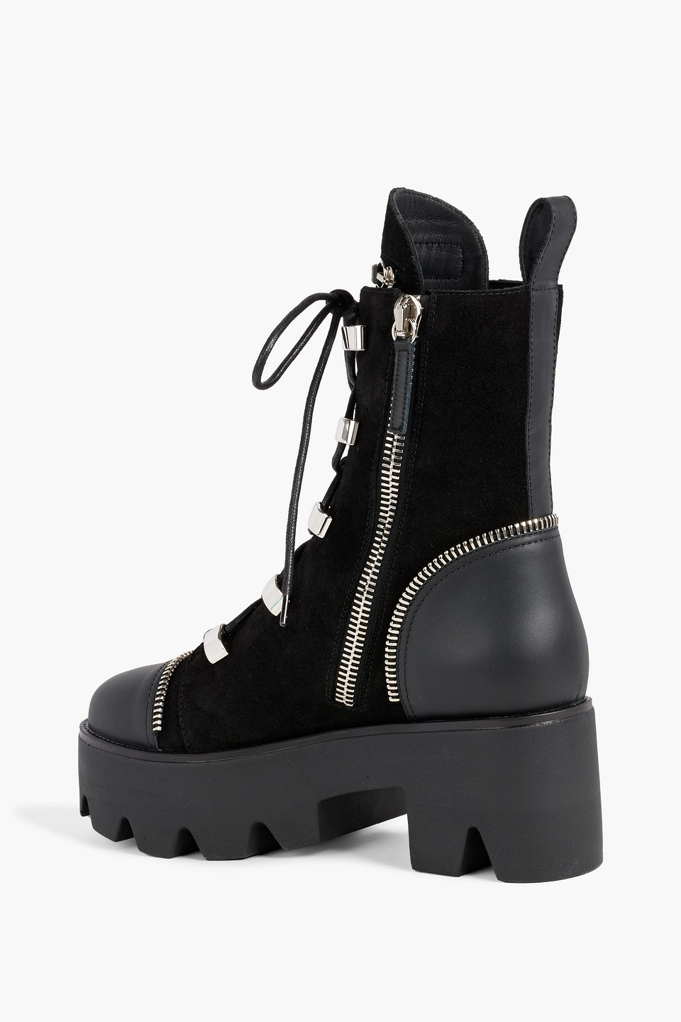 Shop Giuseppe Zanotti Daikiri 20 Zip-detailed Leather And Suede Platform Combat Boots In Black