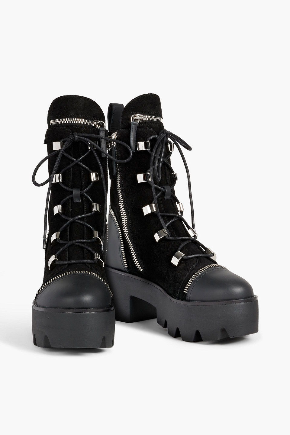 Shop Giuseppe Zanotti Daikiri 20 Zip-detailed Leather And Suede Platform Combat Boots In Black