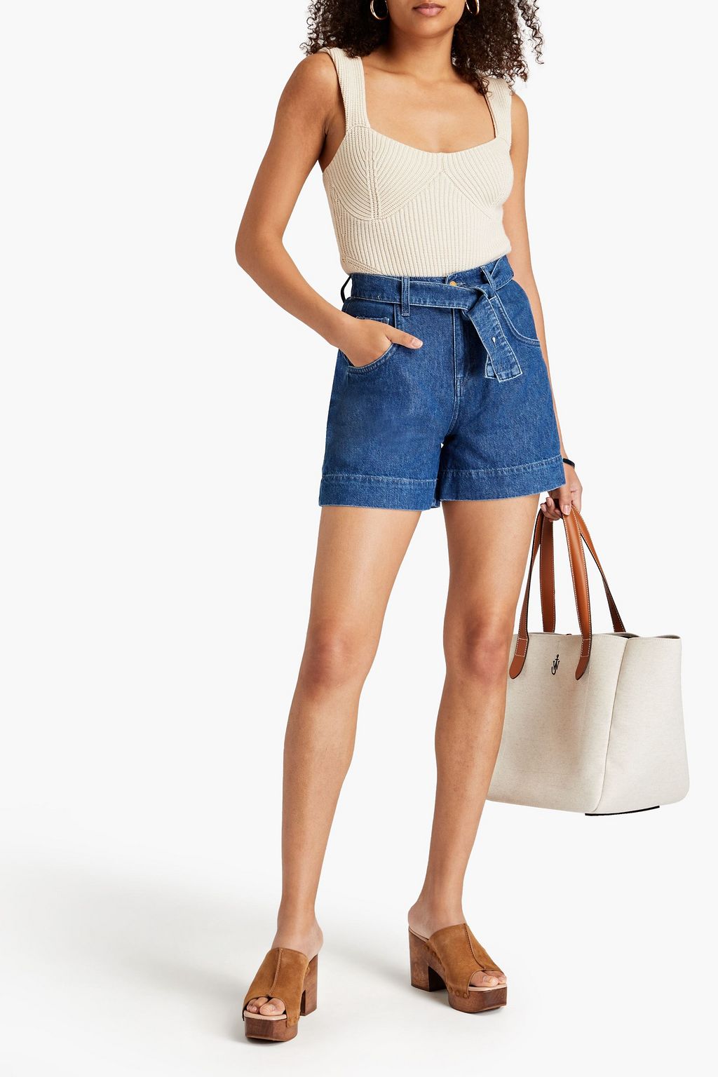 TRIARCHY Eliza belted denim shorts