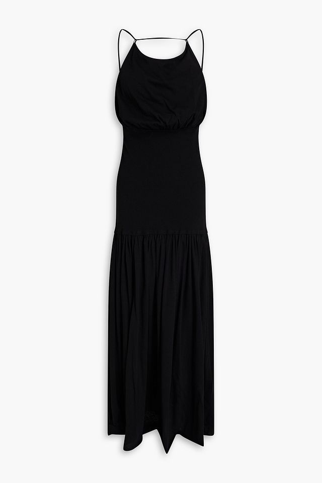 Gathered ribbed cotton-jersey maxi dress