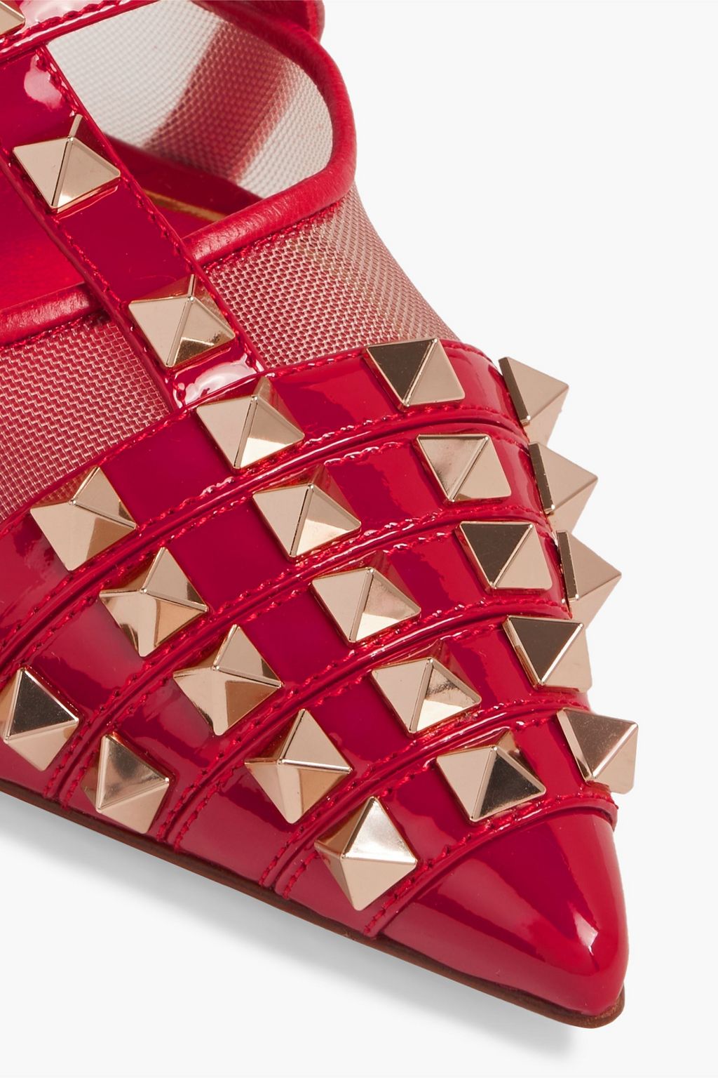 VALENTINO GARAVANI Rockstud Alcove mesh and patent-leather slingback pumps