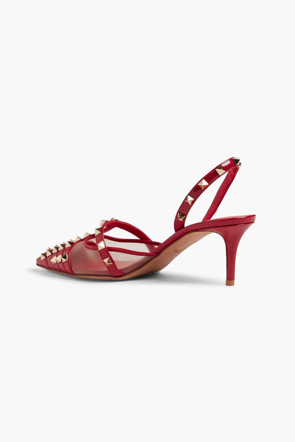 VALENTINO GARAVANI Rockstud Alcove mesh and patent-leather slingback pumps