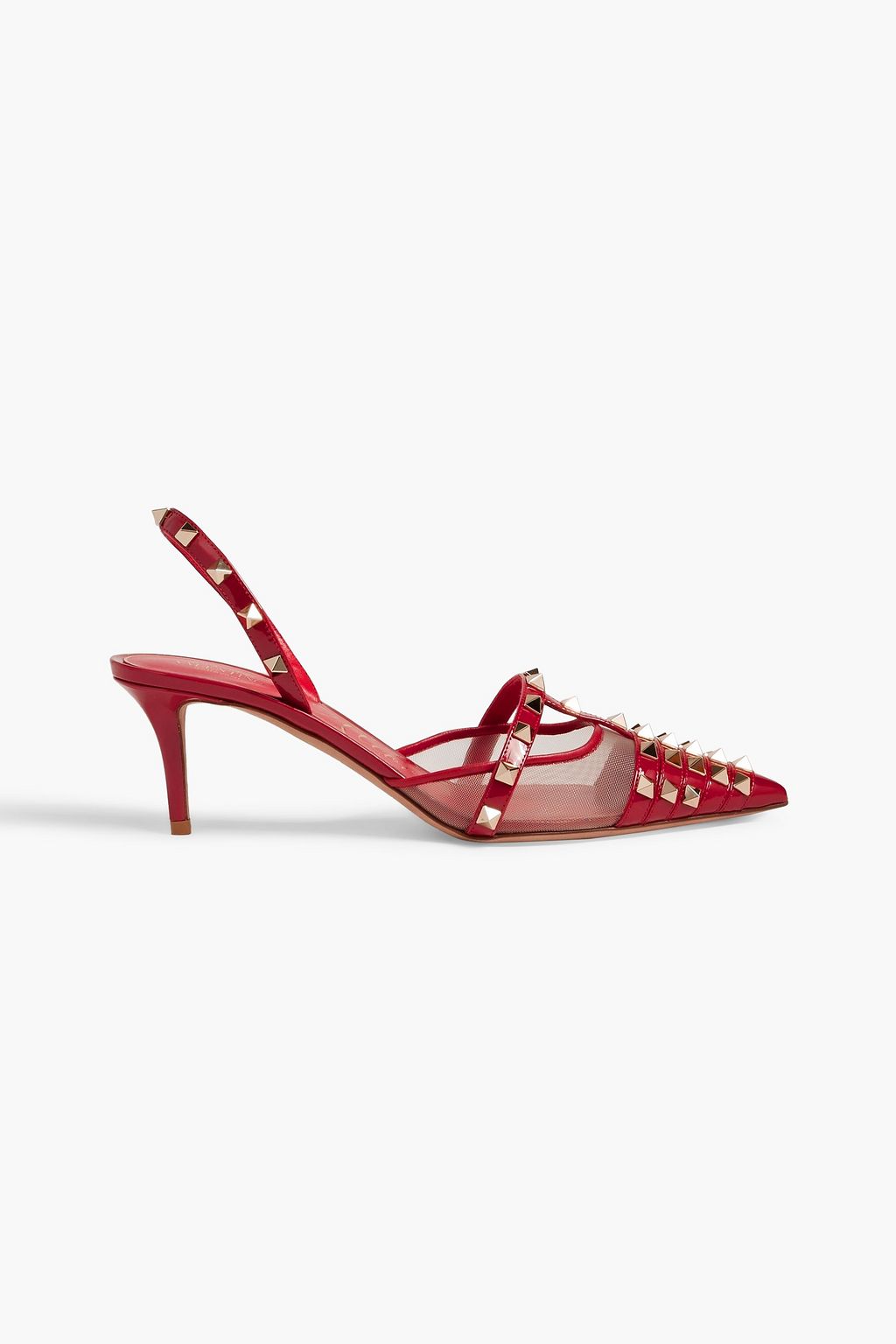 VALENTINO GARAVANI Rockstud patent-leather and mesh slingback pumps ...